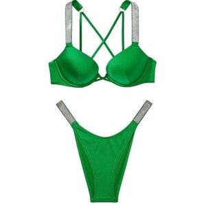 New! SET Victoria’s Secret Kelly green Bombshell Brazilian Bikini 4731